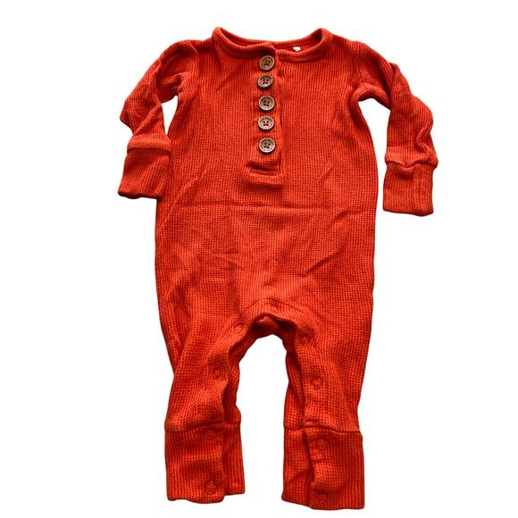 Posh Peanut Orange Thermal Henley One Piece Romper 3-6 Mo - Picture 1 of 3